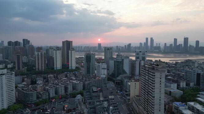 江西南昌城市日落晚霞夕阳航拍