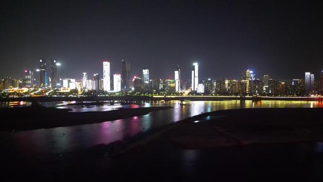 江西南昌红谷滩CBD夜景航拍