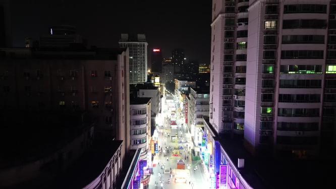 江西南昌胜利路步行街夜景灯光航拍