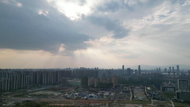 江西南昌城市晚霞航拍