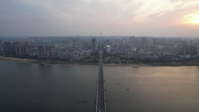 湖南株洲城市日落晚霞夕阳航拍