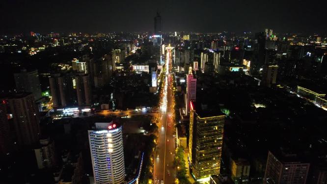 湖南长沙城市夜景灯光航拍