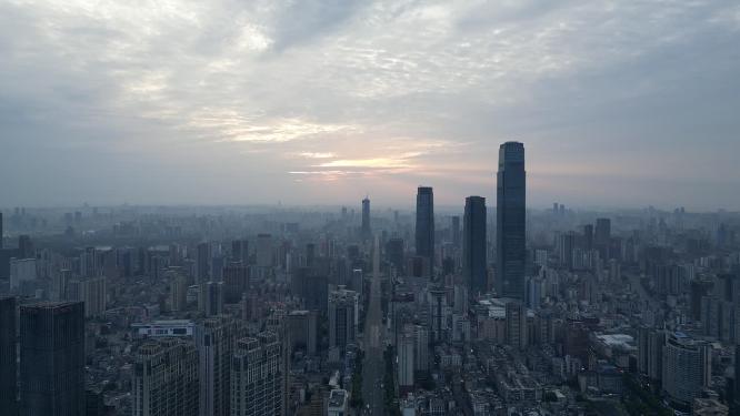 湖南长沙国金中心日出航拍