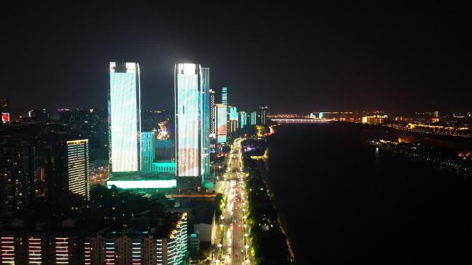 湖南长沙城市夜景灯光航拍