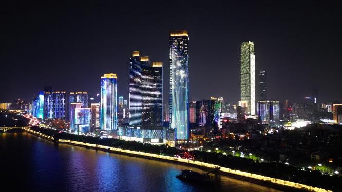 湖南长沙城市夜景灯光航拍