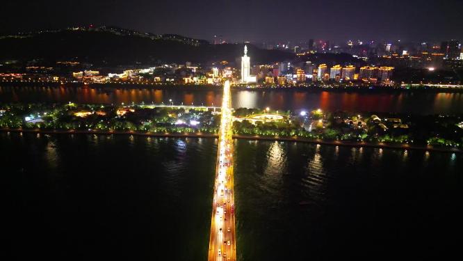 湖南长沙城市夜景灯光航拍