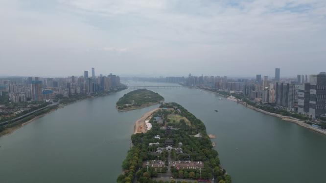 湖南长沙湘江橘子洲风光航拍