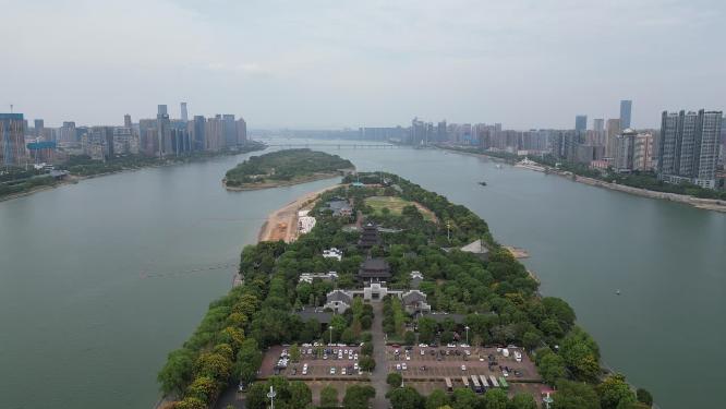 湖南长沙湘江橘子洲风光航拍