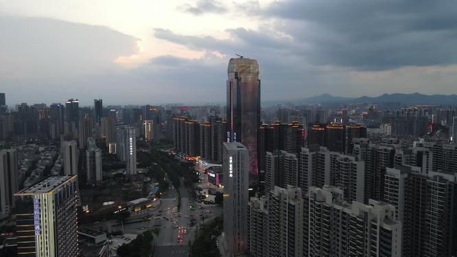江西赣州城市夜幕降临航拍