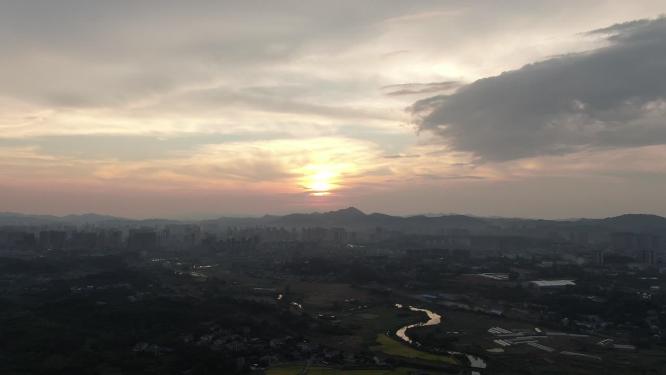山川日落晚霞夕阳实拍