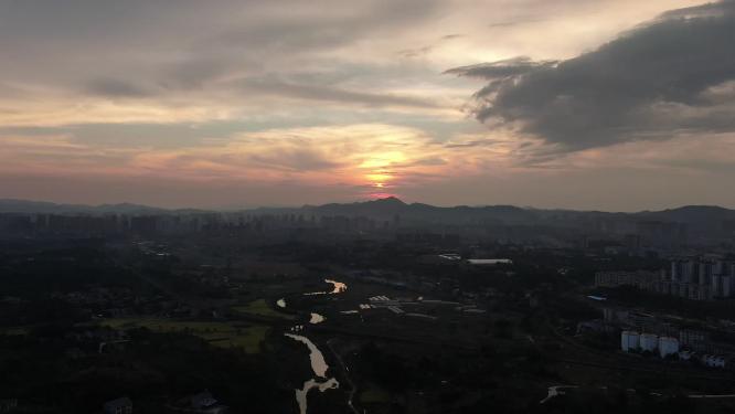 山川日落晚霞夕阳实拍