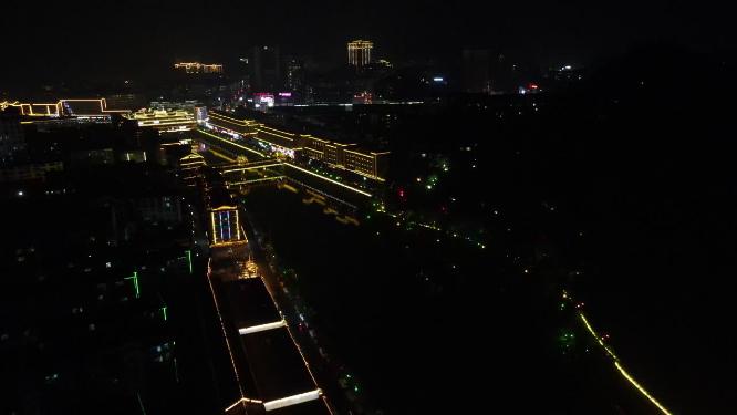 湖南通道城市夜景灯光航拍