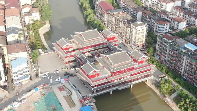 少数民族特色建筑风雨桥航拍