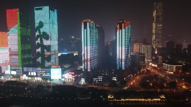 湖南长沙城市夜景灯光航拍