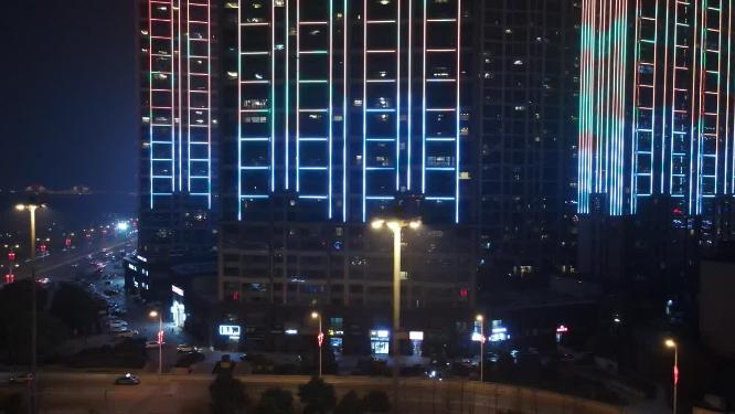 湖南长沙城市夜景灯光航拍
