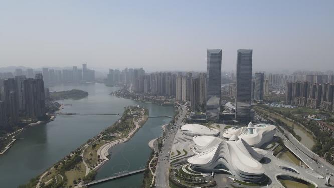 湖南长沙梅溪湖金茂双塔航拍