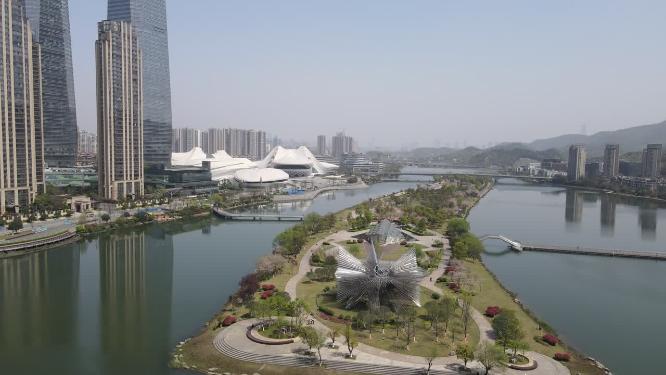湖南长沙梅溪湖生态城城市航拍