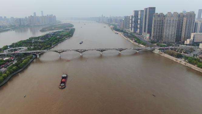 湖南长沙湘江橘子洲风光航拍