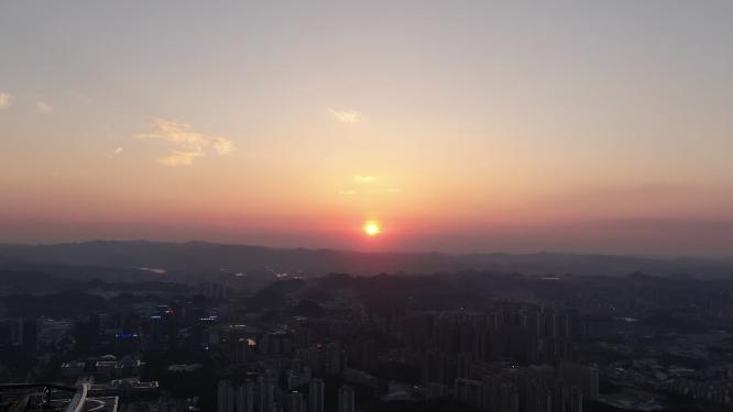 山川日落晚霞夕阳航拍