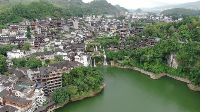 湖南湘西芙蓉镇著名旅游景点航拍