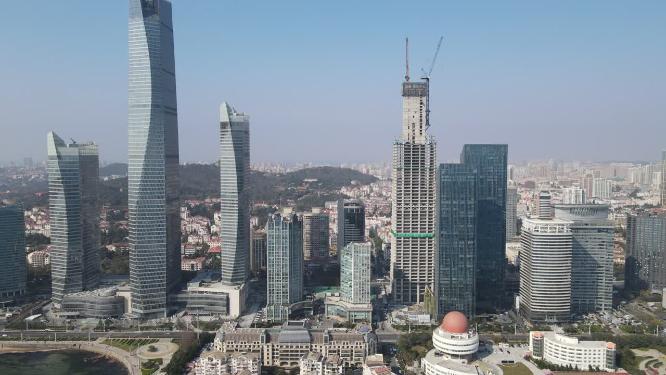 山东青岛五四广场CBD商务建筑航拍