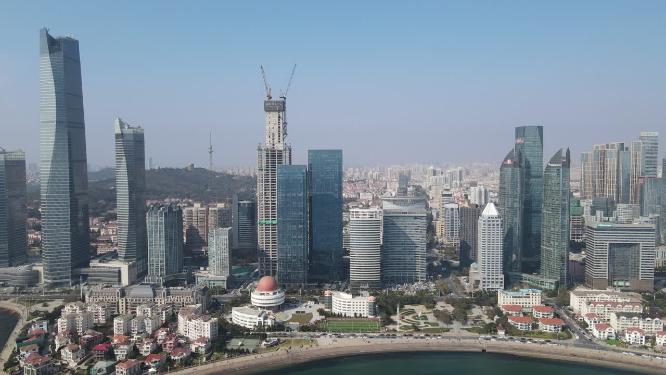 山东青岛五四广场CBD商务建筑航拍