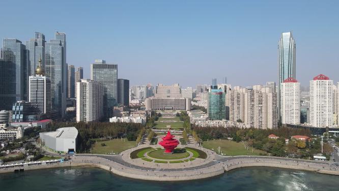 山东青岛五四广场地标建筑航拍