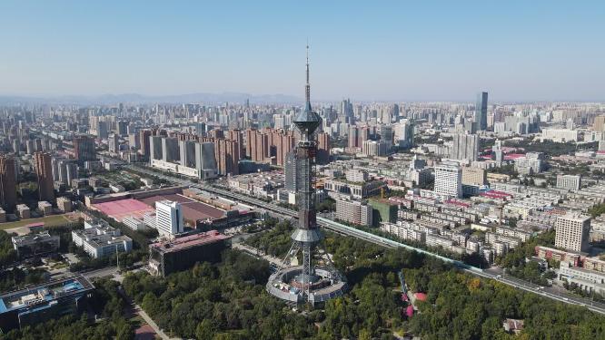 河北石家庄电视塔地标建筑航拍