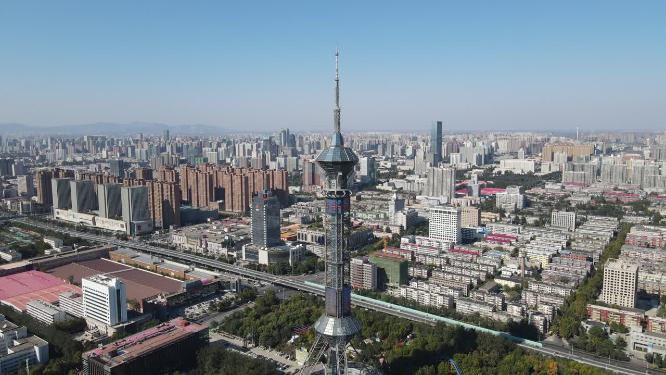 河北石家庄电视塔地标建筑航拍
