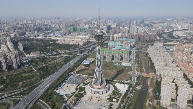 河南郑州中原塔地标建筑航拍