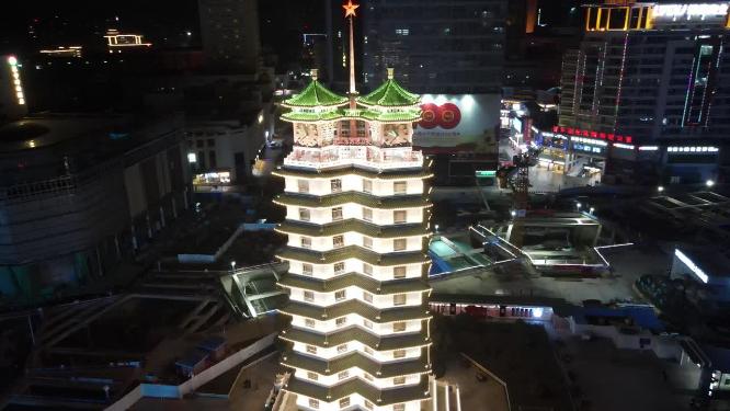 河南郑州二七塔地标建筑航拍