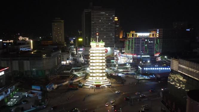 河南郑州二七塔地标建筑航拍