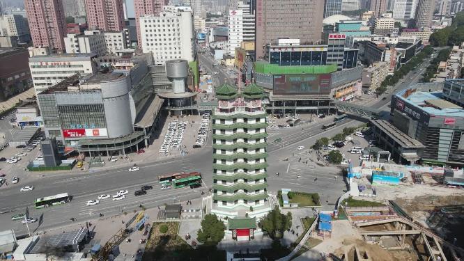 河南郑州二七塔地标建筑航拍