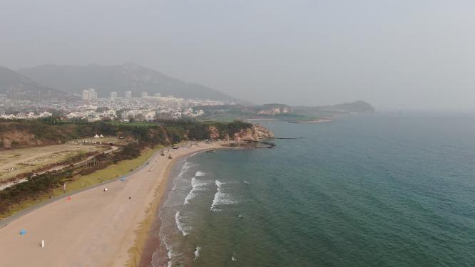 大海海浪沙滩自然风景航拍
