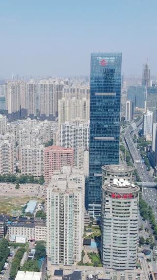 城市航拍湖北武汉城市交通竖屏