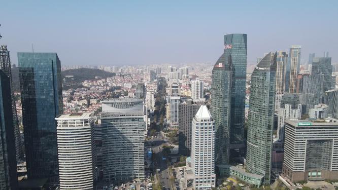 山东青岛五四广场CBD商务建筑航拍