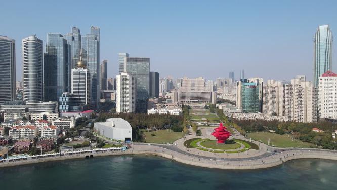 山东青岛五四广场地标建筑航拍