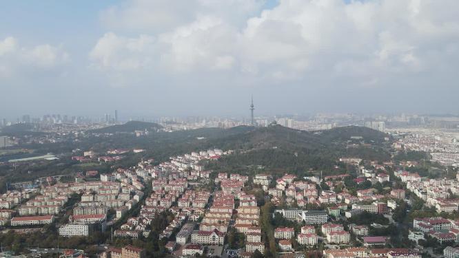 山东青岛城市风光中山公园电视塔航拍