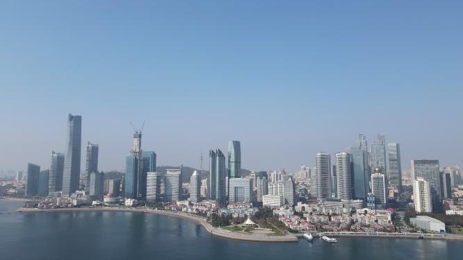 山东青岛海边城市海天中心CBD航拍