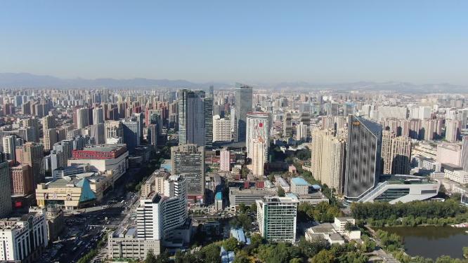 山东青岛海边城市海天中心CBD航拍