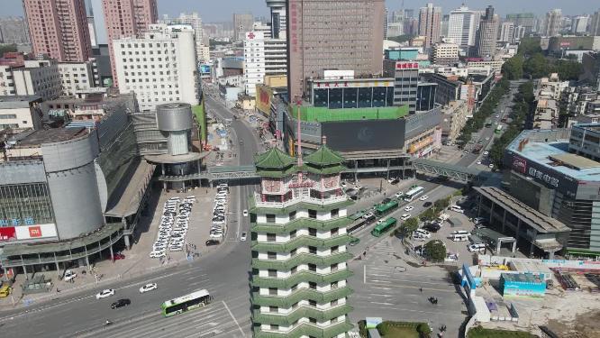 河南郑州二七塔地标建筑航拍