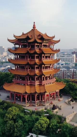 旅游景区武汉黄鹤楼5A景区竖屏航拍