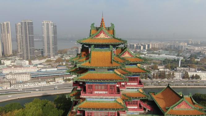 江苏南京阅江楼地标建筑航拍
