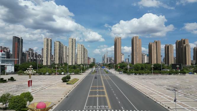 江西抚州城市风光蓝天白云航拍