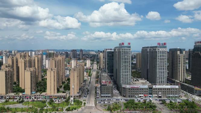 江西抚州城市风光蓝天白云航拍