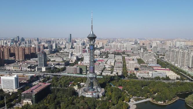 河北石家庄电视塔地标建筑航拍