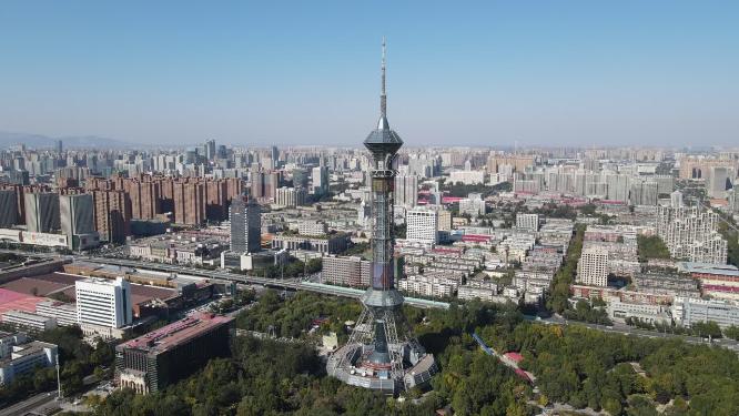 河北石家庄电视塔地标建筑航拍
