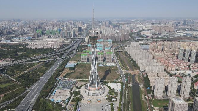 河南郑州中原塔地标建筑航拍