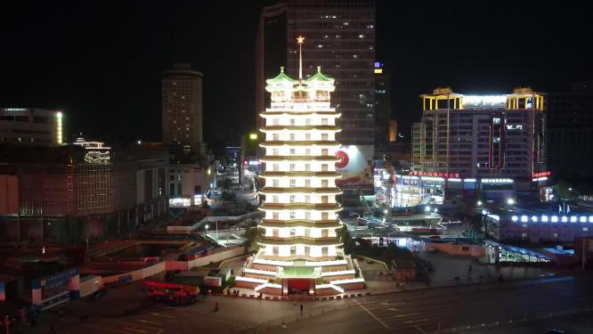 河南郑州二七塔地标建筑航拍