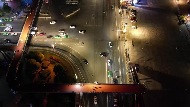湖北襄阳城市夜景灯光航拍